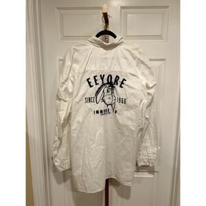 The Disney Store Eeyore Immune to Enthusiasm Button Down Shirt, White, Size XXL